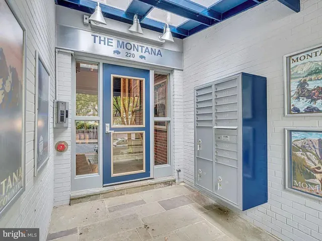 a view of an entrance door of the building