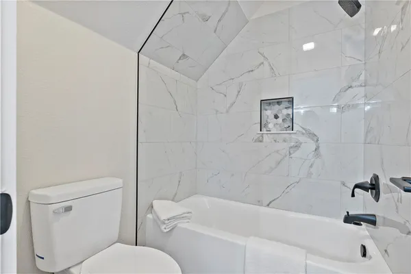 a bathroom with a toilet and a bathtub