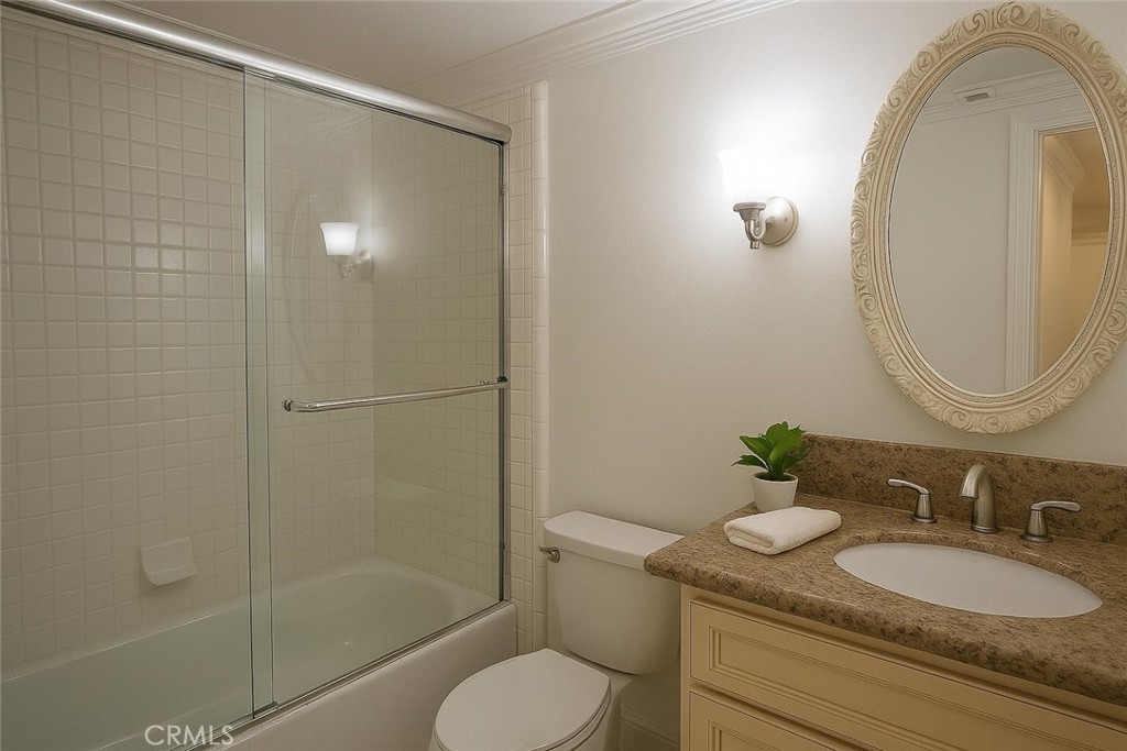 8000 East Snapdragon Lane Anaheim Hills, CA 92808 - Photo 16 of 27 a bathroom with a granite countertop sink toilet and shower