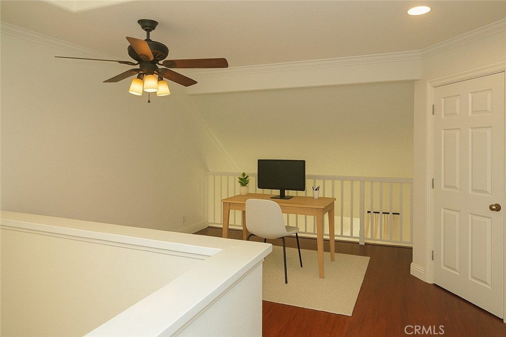 8000 East Snapdragon Lane Anaheim Hills, CA 92808 - Photo 20 of 27 a view of a workspace with furniture and a ceiling fan