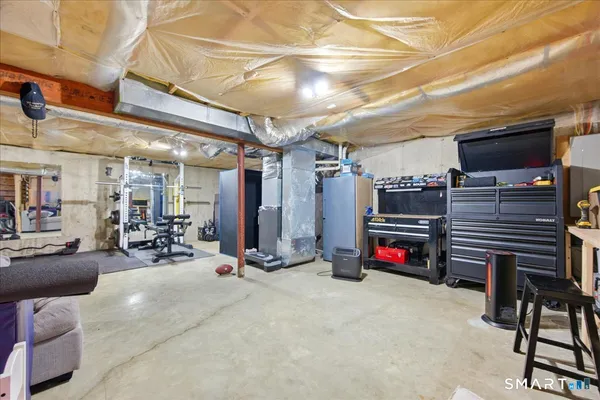 a view of a garage with furniture