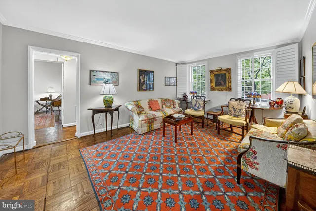 a living room with furniture and a rug