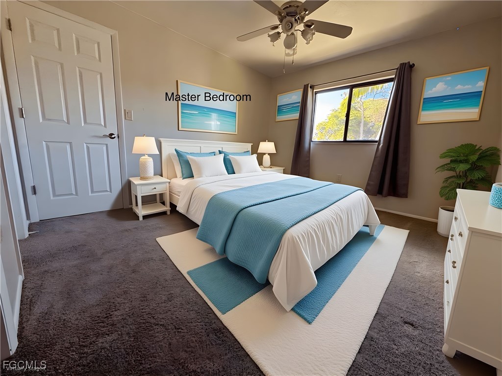 1211 Barrett Road, Unit 1106 North Fort Myers, FL 33903 - Photo 22 of 28 a spacious bedroom with a bed and a chandelier