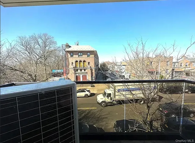 a view of a brick wall of the building