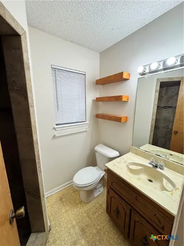a bathroom with a sink a toilet a shower and a mirror