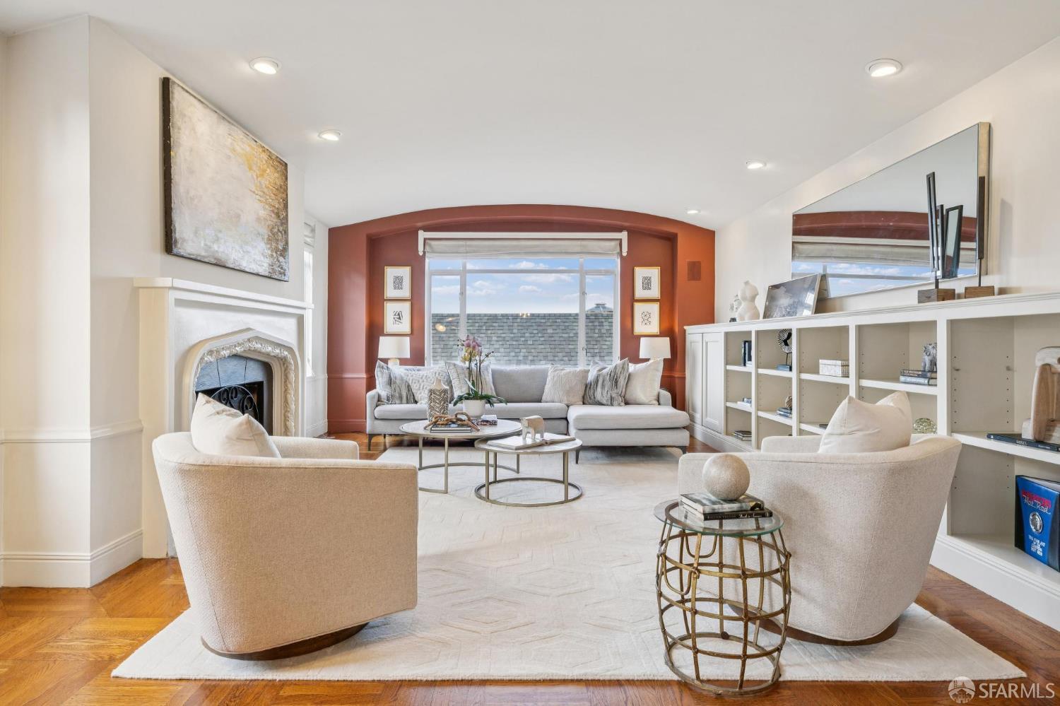2100 Green Street, Unit 206 San Francisco, CA 94123 - Photo 4 of 33 a living room with fireplace furniture and a large window
