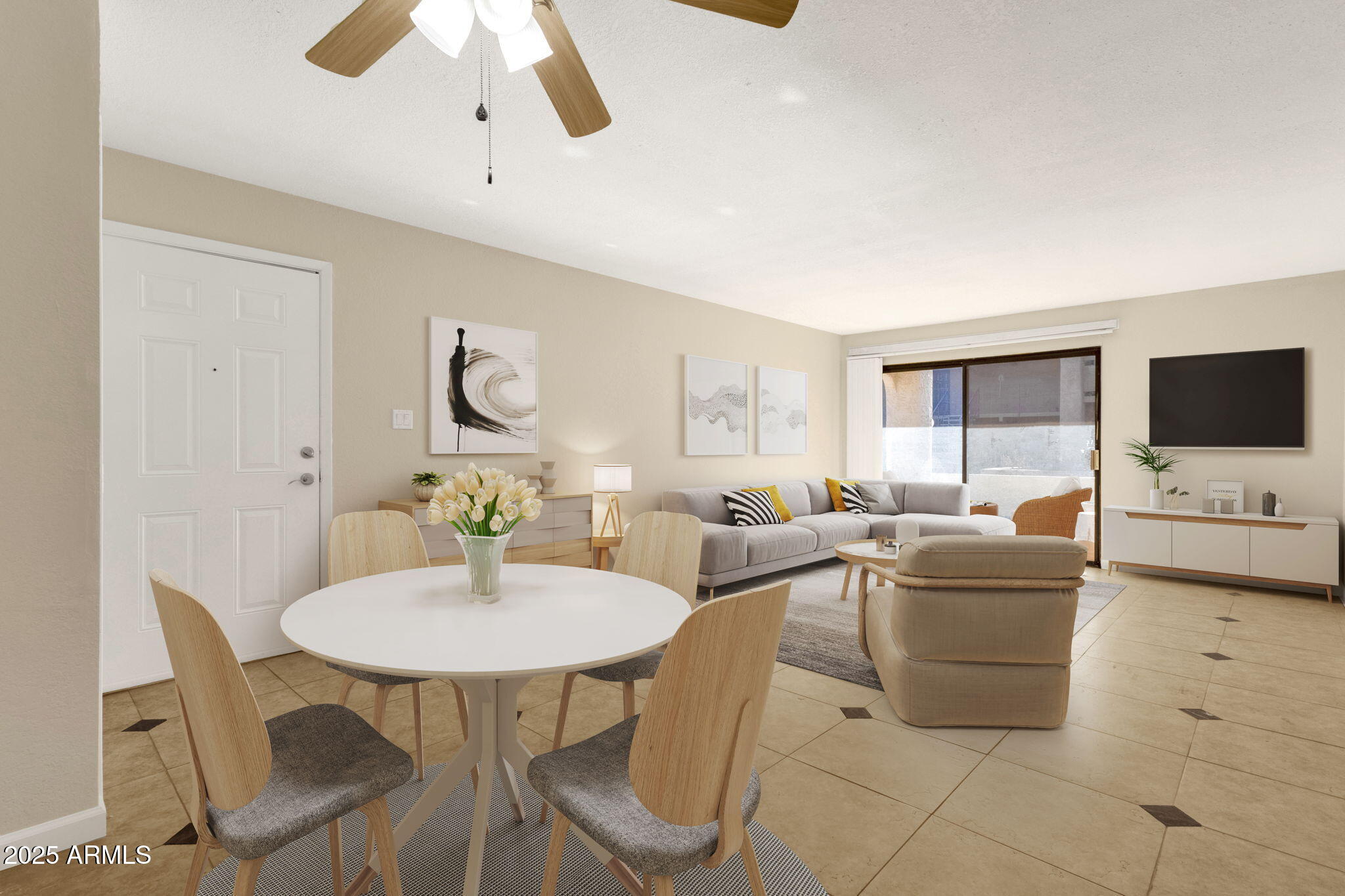 a living room with furniture and a flat screen tv