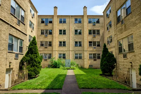 a view of a building with garden