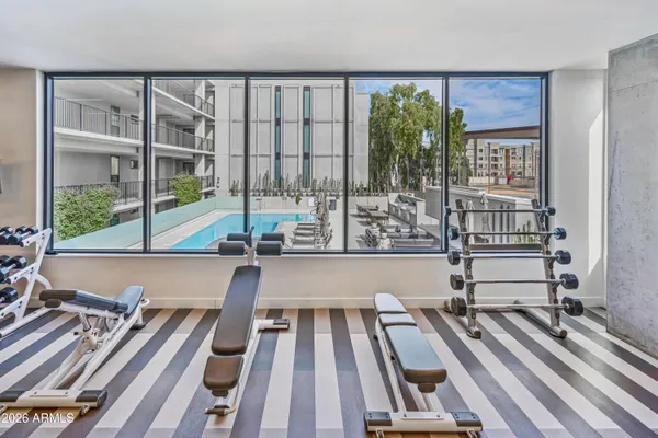 a view of a room with gym equipment