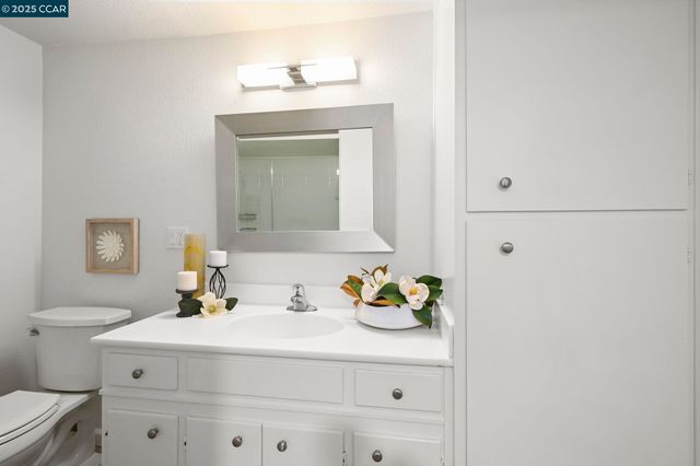 a bathroom with a sink toilet and vanity