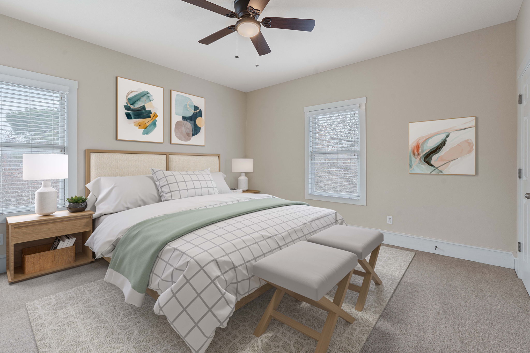 2506 Enfield Road, Unit B Austin, TX 78703 - Photo 34 of 40 a bedroom with a bed and a painting on the wall