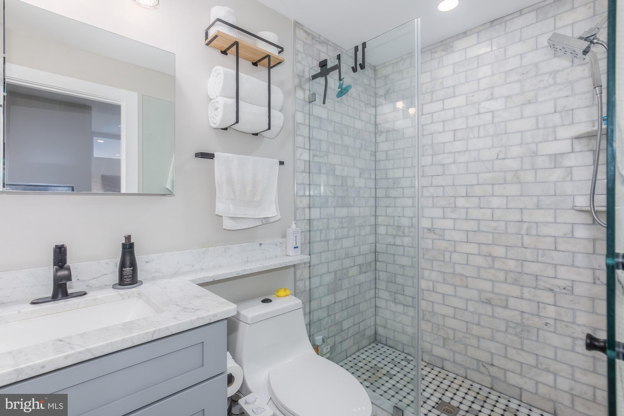 1444 Harvard Street Northwest, Unit 302 Washington, DC 20009 - Photo 30 of 50 a bathroom with a sink a toilet and shower
