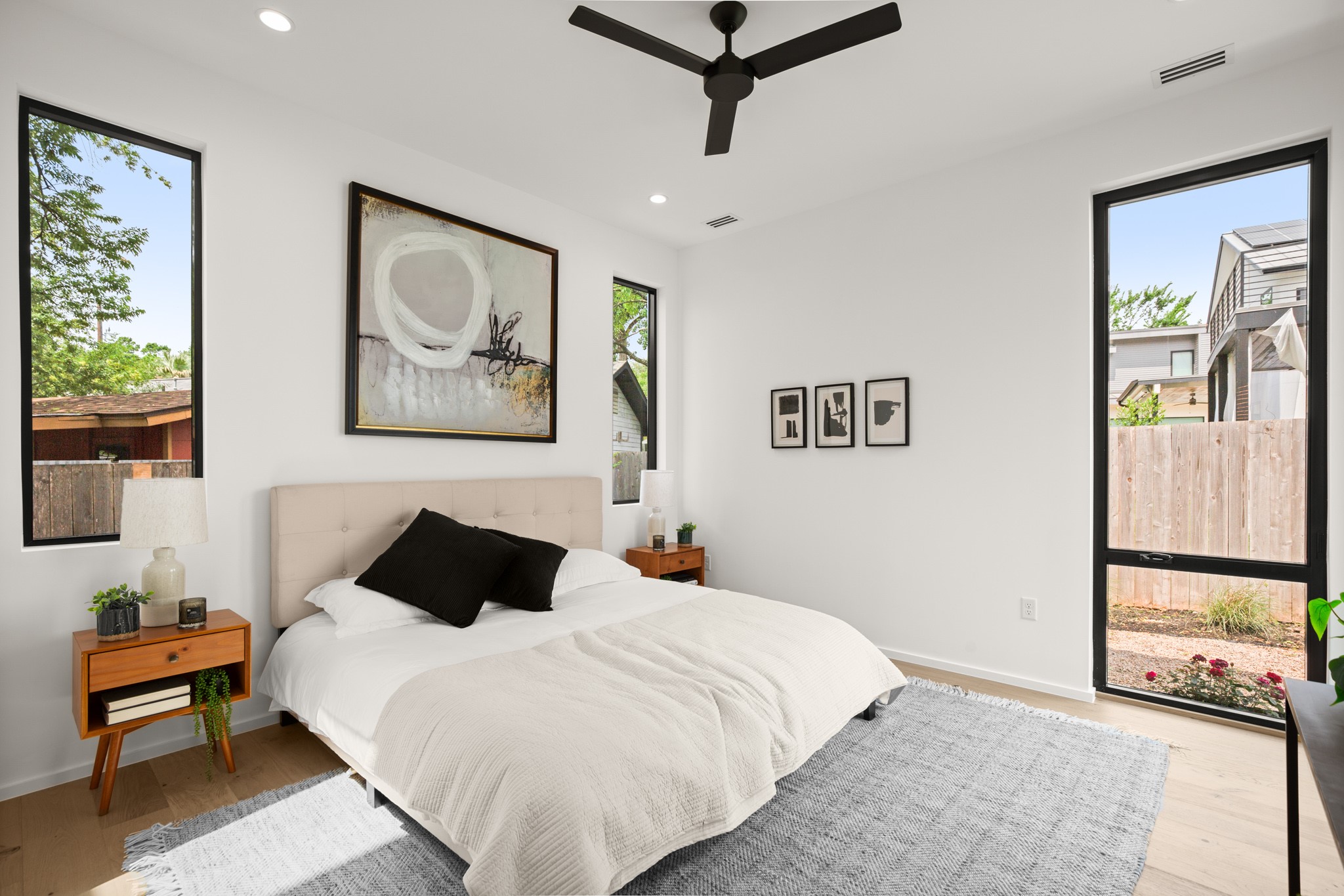 1805 Collier Street Austin, TX 78704 - Photo 14 of 39 Bedroom featuring recessed lighting, light wood-type flooring, and a ceiling fan