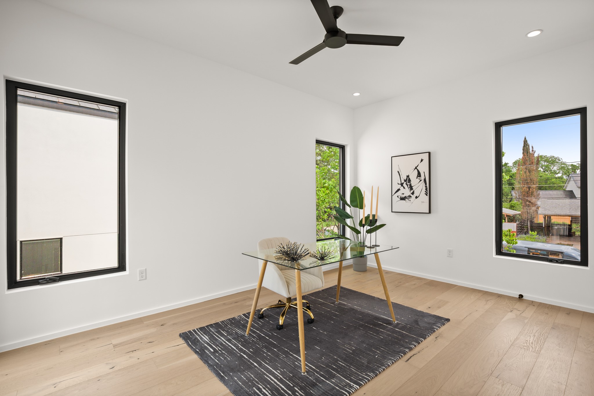 1805 Collier Street Austin, TX 78704 - Photo 30 of 39 Office area with light wood-style flooring, recessed lighting, and ceiling fan