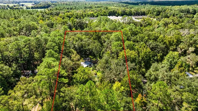 a view of a large yard with lots of green space