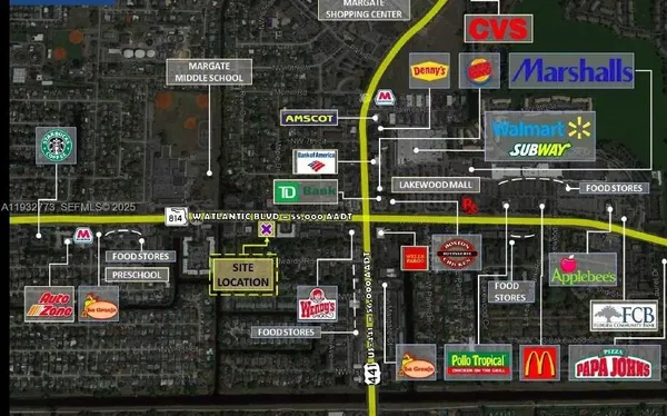 a view of street and retail shops