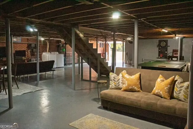 a view of a backyard with large trees