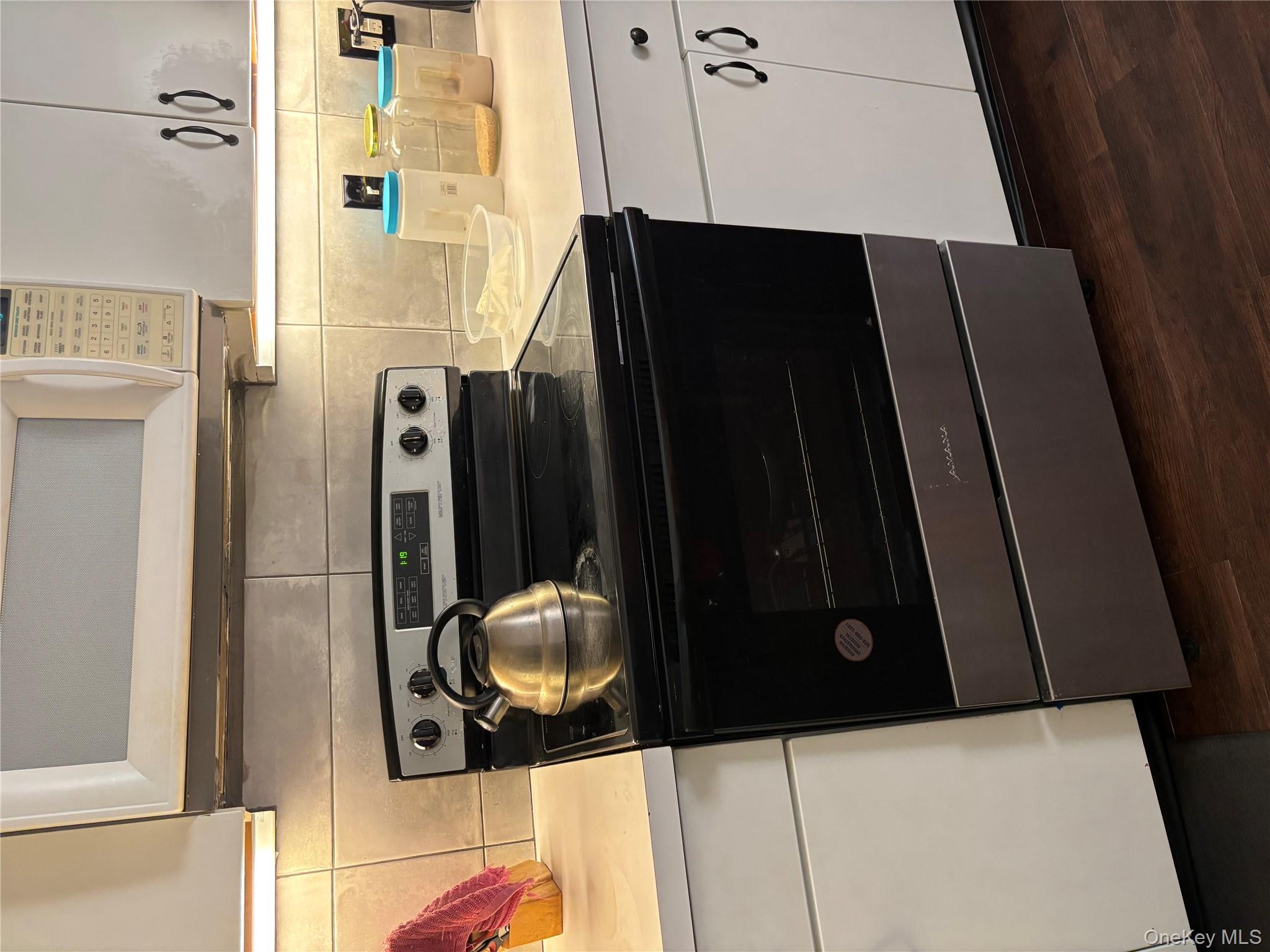 59 Windmill Road Hyde Park, NY 12601 - Photo 4 of 13 Kitchen with range with electric stovetop, white microwave, white cabinets, and light countertops