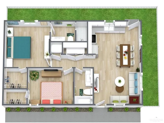a aerial view of a house with basket ball court