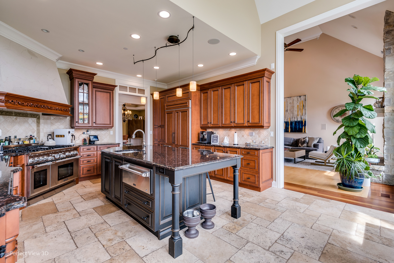 1235 MacAlpin Drive Inverness, IL 60010 - Photo 4 of 20 a kitchen with stainless steel appliances granite countertop a stove top oven a sink dishwasher a dining table and chairs with wooden floor