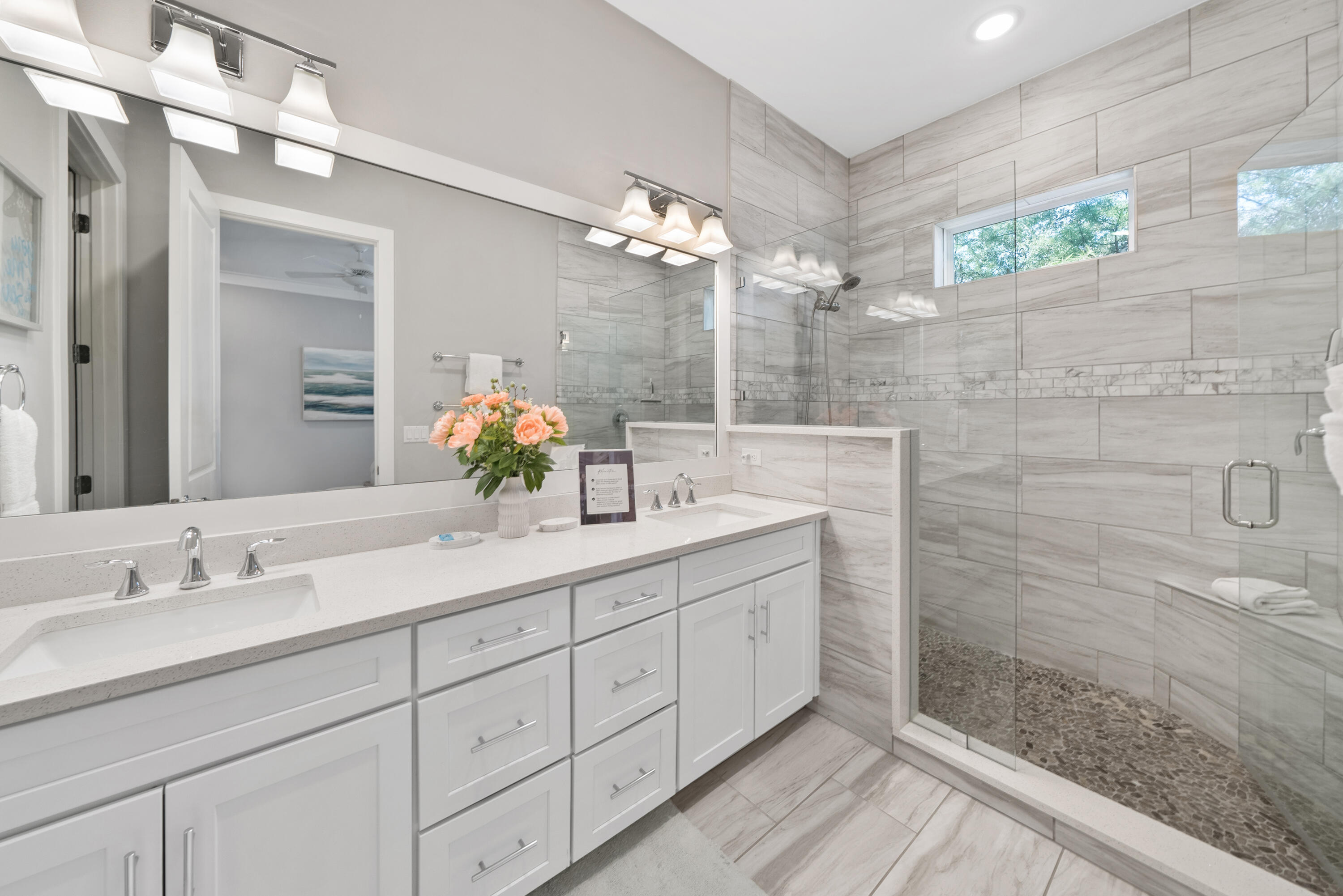173 West Willow Mist Road Inlet Beach, FL 32461 - Photo 12 of 51 a bathroom with a double vanity sink mirror and shower