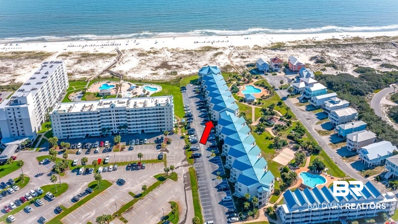 497 Plantation Road, Unit 1143 Gulf Shores, AL 36542 - Photo 46 of 50 Bird's eye view featuring a view of the beach and a water view