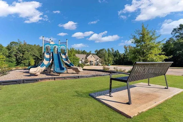 a view of a park with slide