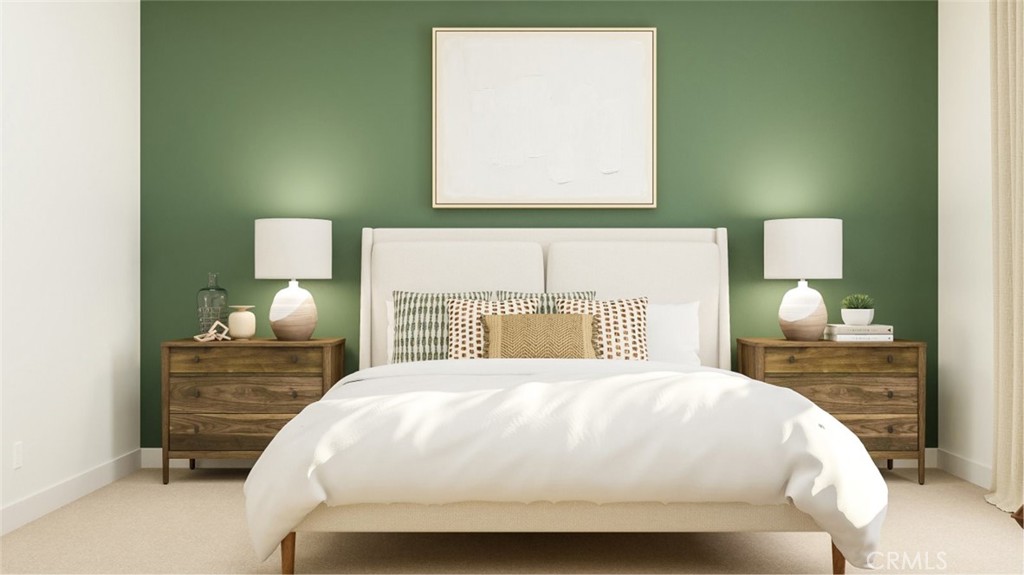 2209 Rivington Irvine, CA 92612 - Photo 9 of 20 a bedroom with a bed a lamp and a large mirror