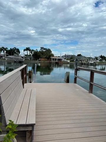 a view of a lake with a terrace