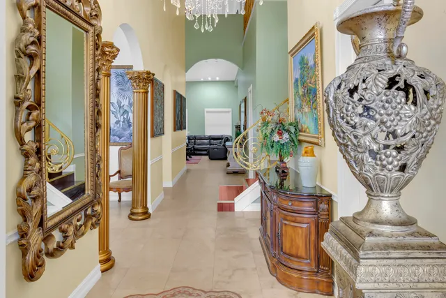 a view of a living room with a chandelier