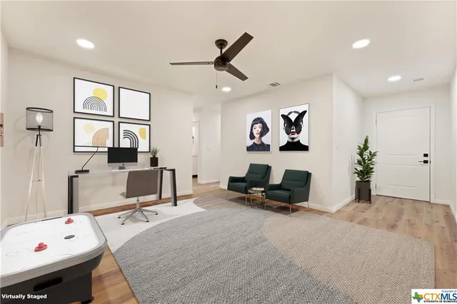 a room with a workspace