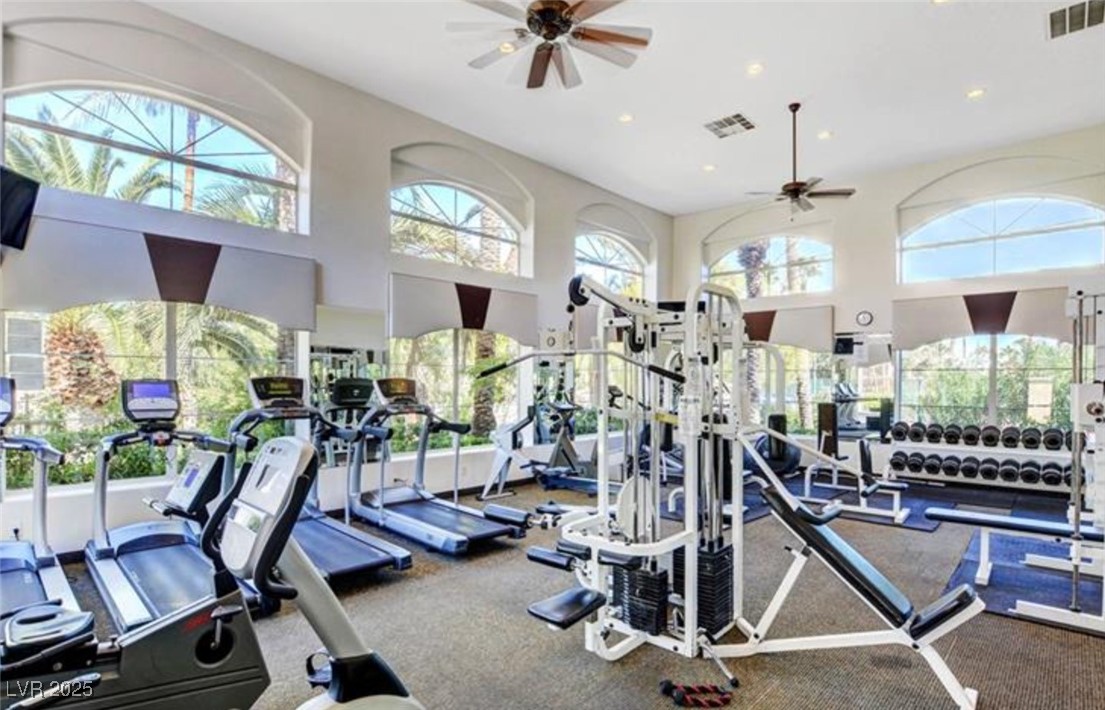 2050 West Warm Springs Road, Unit 3311 Henderson, NV 89014 - Photo 39 of 48 Exercise room featuring recessed lighting and ceiling fan