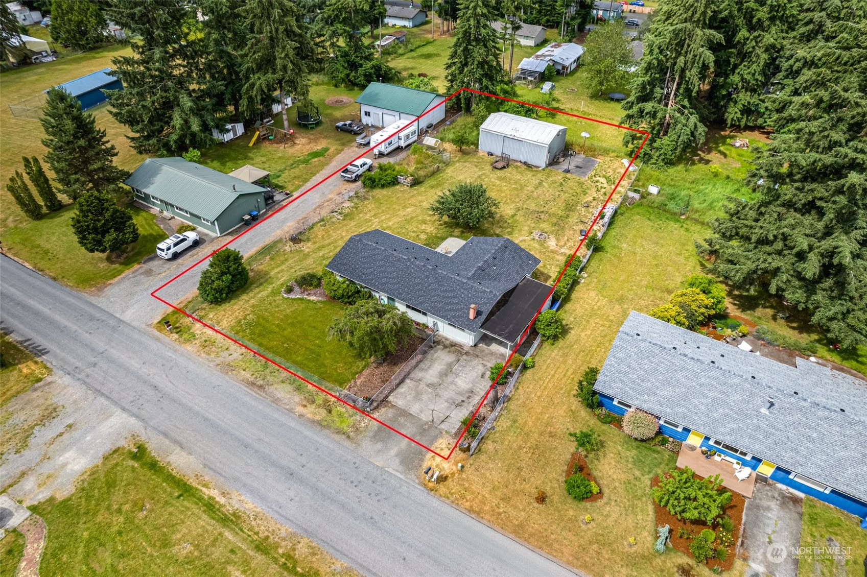 19131 Rosemary Street Southwest Rochester, WA 98579 - Photo 4 of 36 an aerial view of a house with a swimming pool