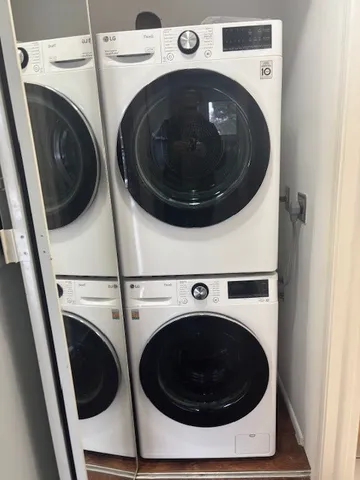 a utility room with dryer and washer