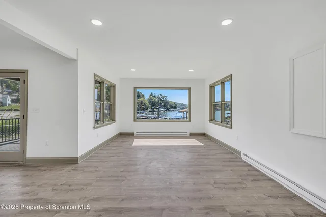 a view of swimming pool from a window
