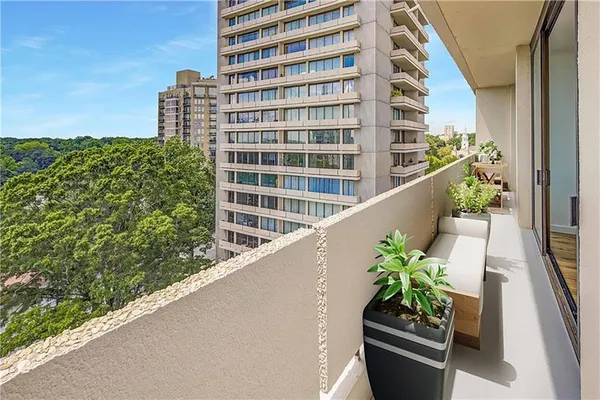 a view of balcony with a potted plant