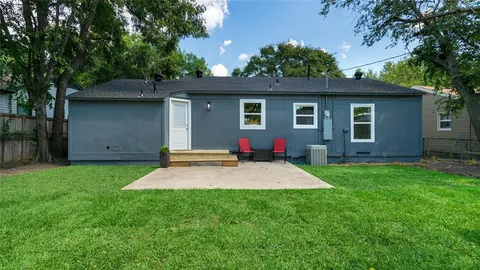 a view of a backyard with a barn