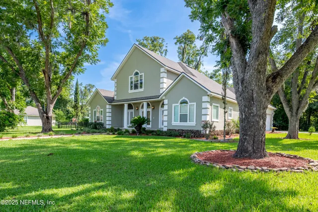 a view of a back yard with green space