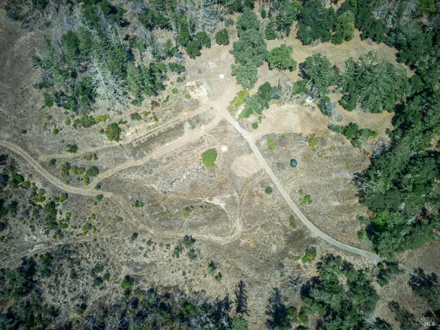 a view of a yard with wooden fence