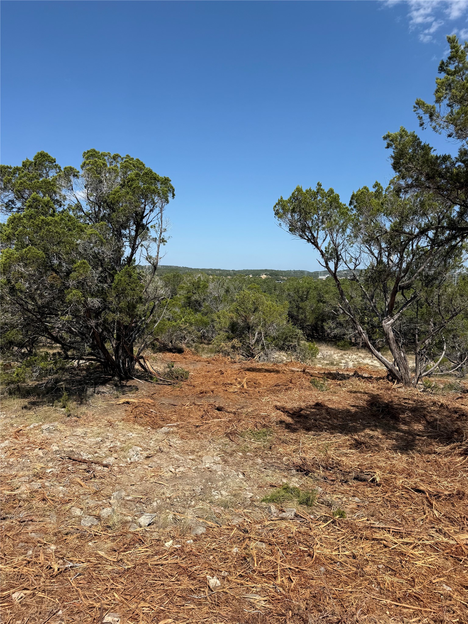 4155 Bee Creek Road Spicewood, TX 78669 - Photo 12 of 21 Mature trees frame a scenic distant valley view from this cleared building site.