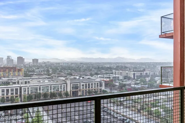 a view of a city from a balcony