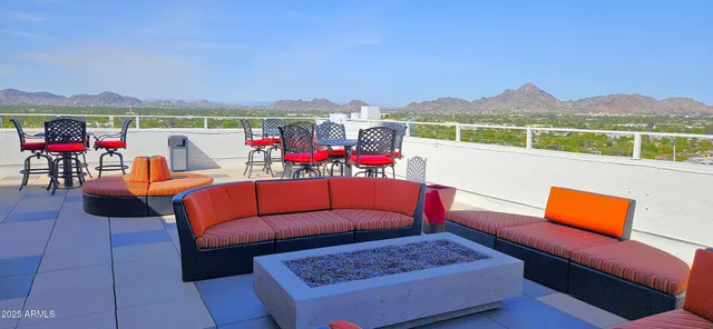 a view of a chairs in a terrace