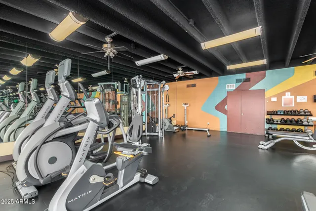 a view of a room with gym equipment