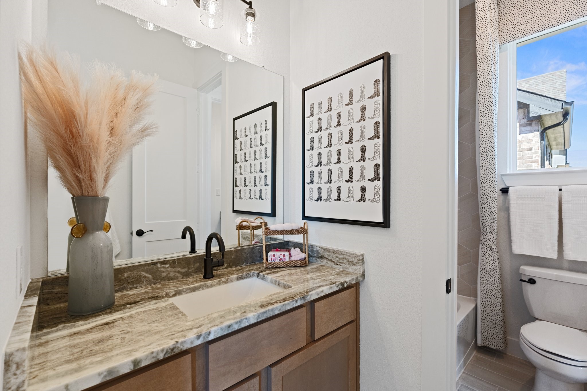 327 Afton Drive Rosenberg, TX 77471 - Photo 34 of 48 a bathroom with a granite countertop sink toilet and shower
