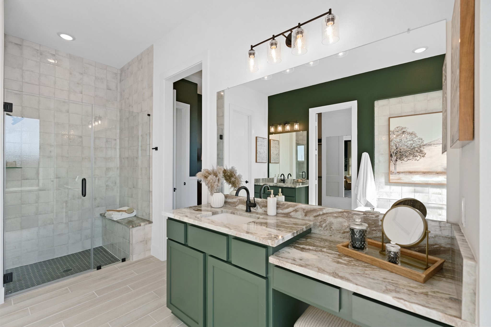 327 Afton Drive Rosenberg, TX 77471 - Photo 41 of 48 a bathroom with a granite countertop sink a toilet a mirror and shower