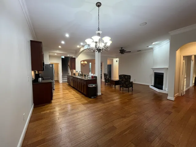 a view of a kitchen and dining room