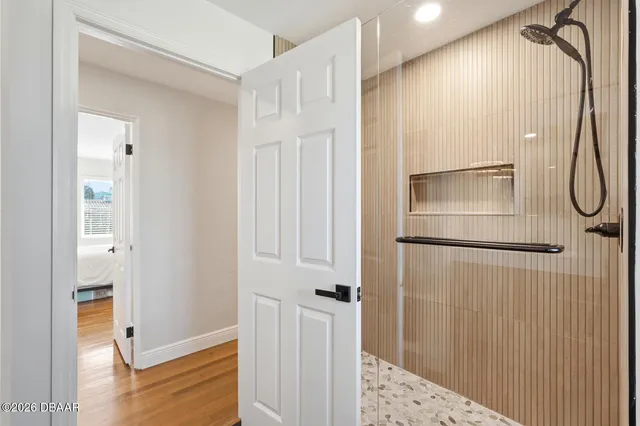 a bathroom with a shower