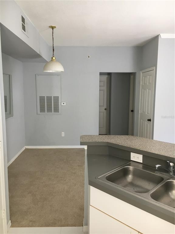 6304 Raleigh Street, Unit 204 Orlando, FL 32835 - Photo 10 of 29 a kitchen with a sink and chandelier