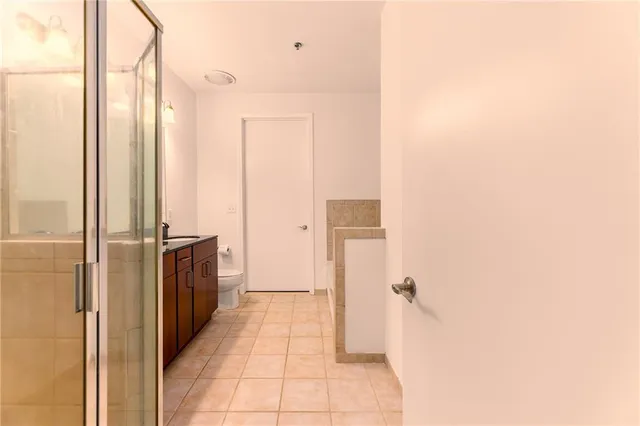 a view of a bathroom with a shower