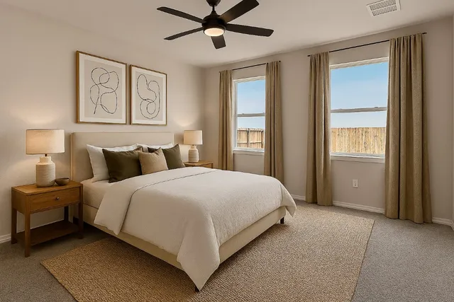 a bedroom with bed and window